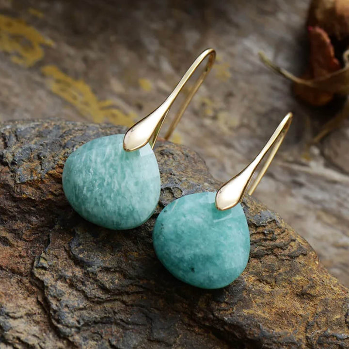 Women's Amazonite Natural Stone Drop Earrings – 18k Gold Plated
