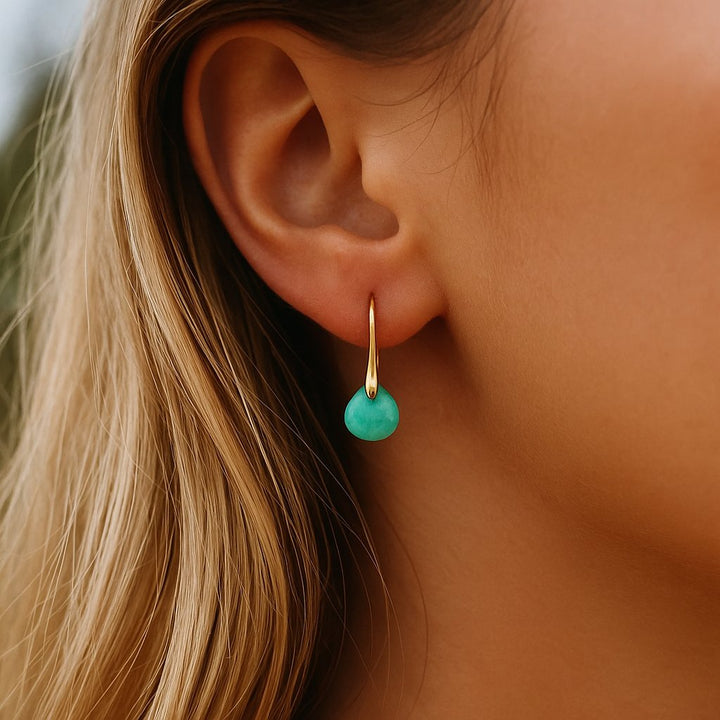Women's Amazonite Natural Stone Drop Earrings – 18k Gold Plated