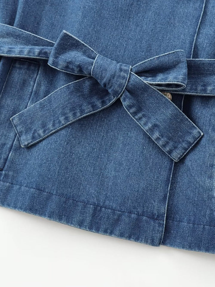 Women's Belted Double-Breasted Jacket - Flattering Waist Tie