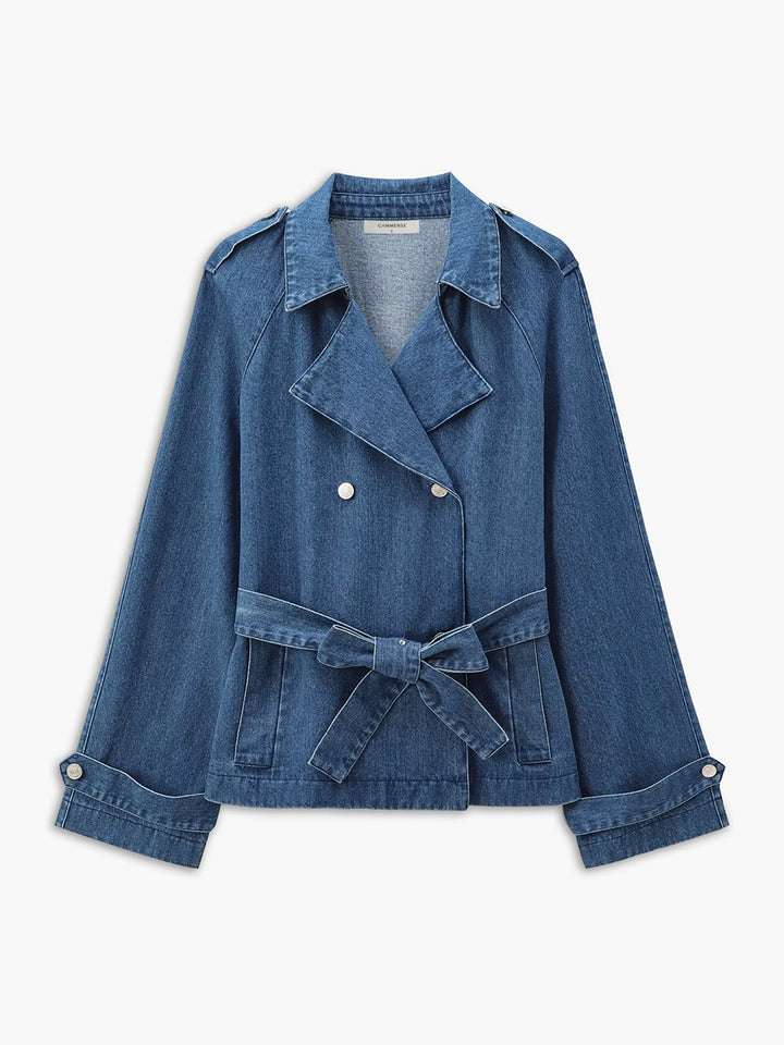 Women's Belted Double-Breasted Jacket - Flattering Waist Tie