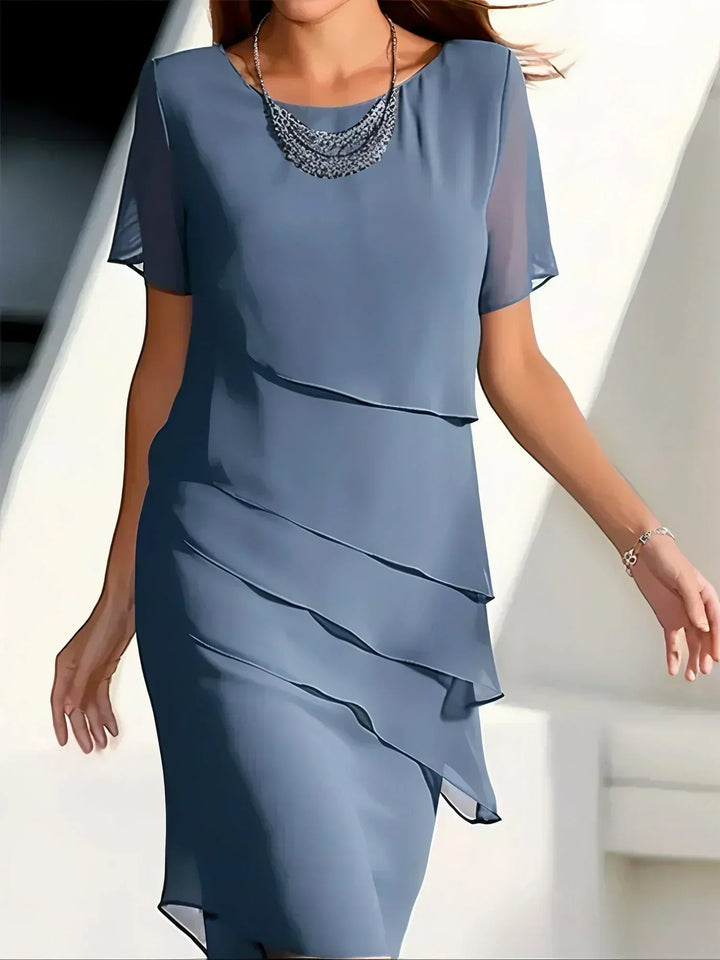Women's Chiffon-Style Tiered Short Sleeve Dress - Elegant Occasion