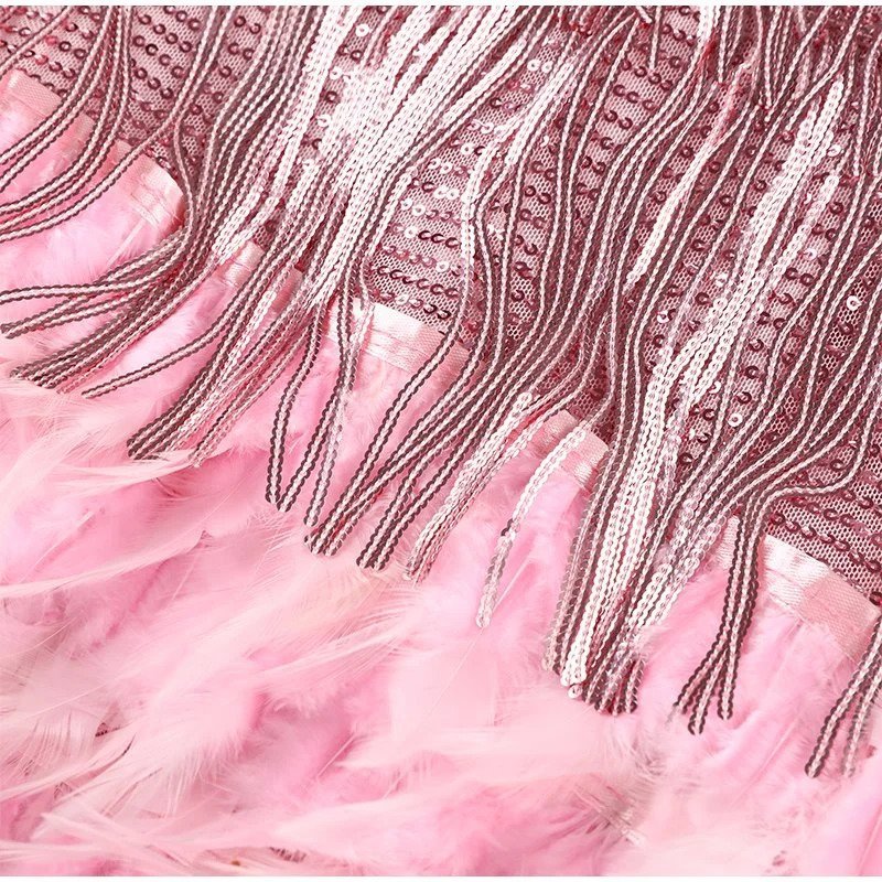 Women's Modern Feathered Party Dress - Beaded Fringe Glamour