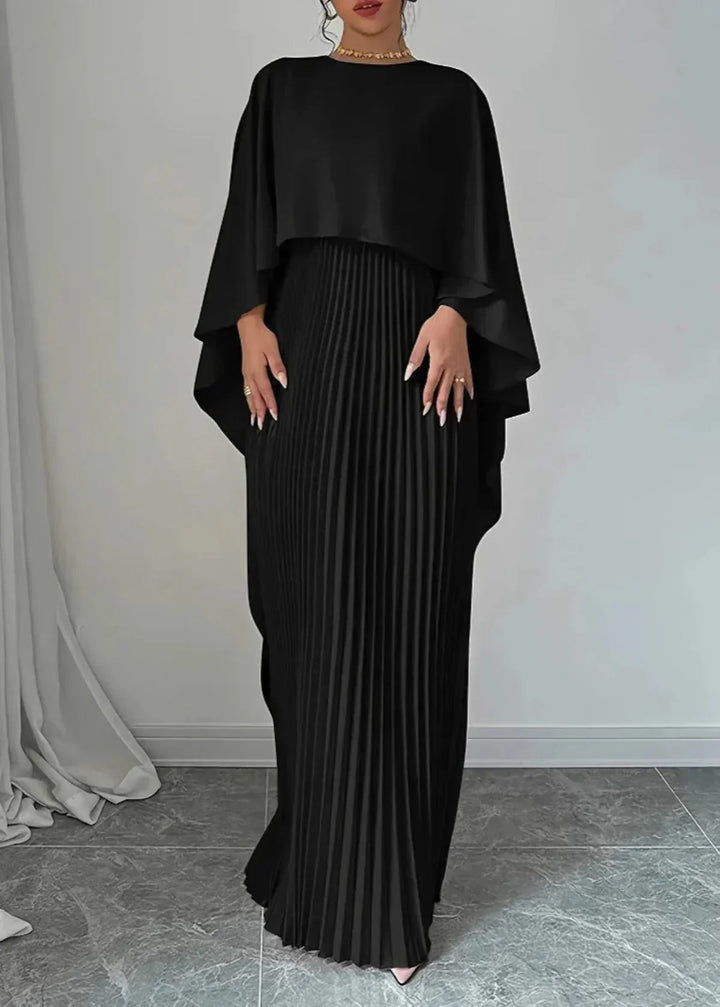 Women's Wedding Guest Elegant Pleated Cape Maxi Dress