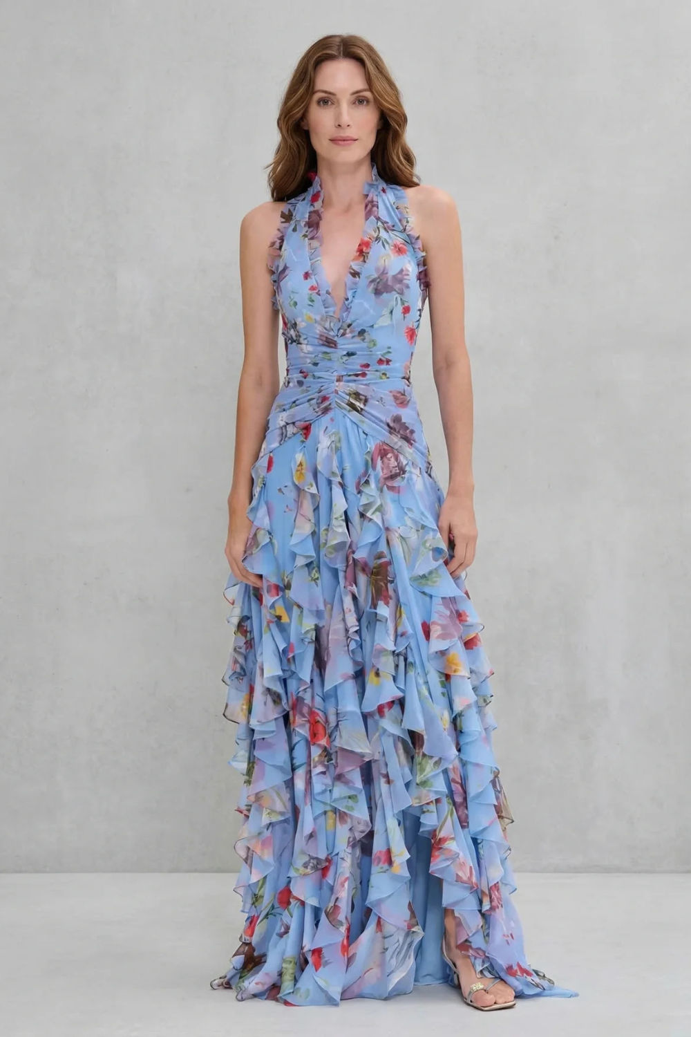 Women's Floral Halter Maxi Dress - Romantic & Elegant