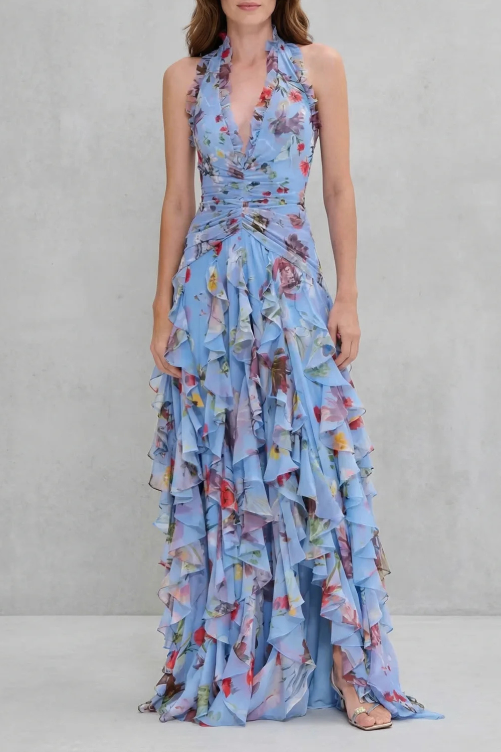 Women's Floral Halter Maxi Dress - Romantic & Elegant
