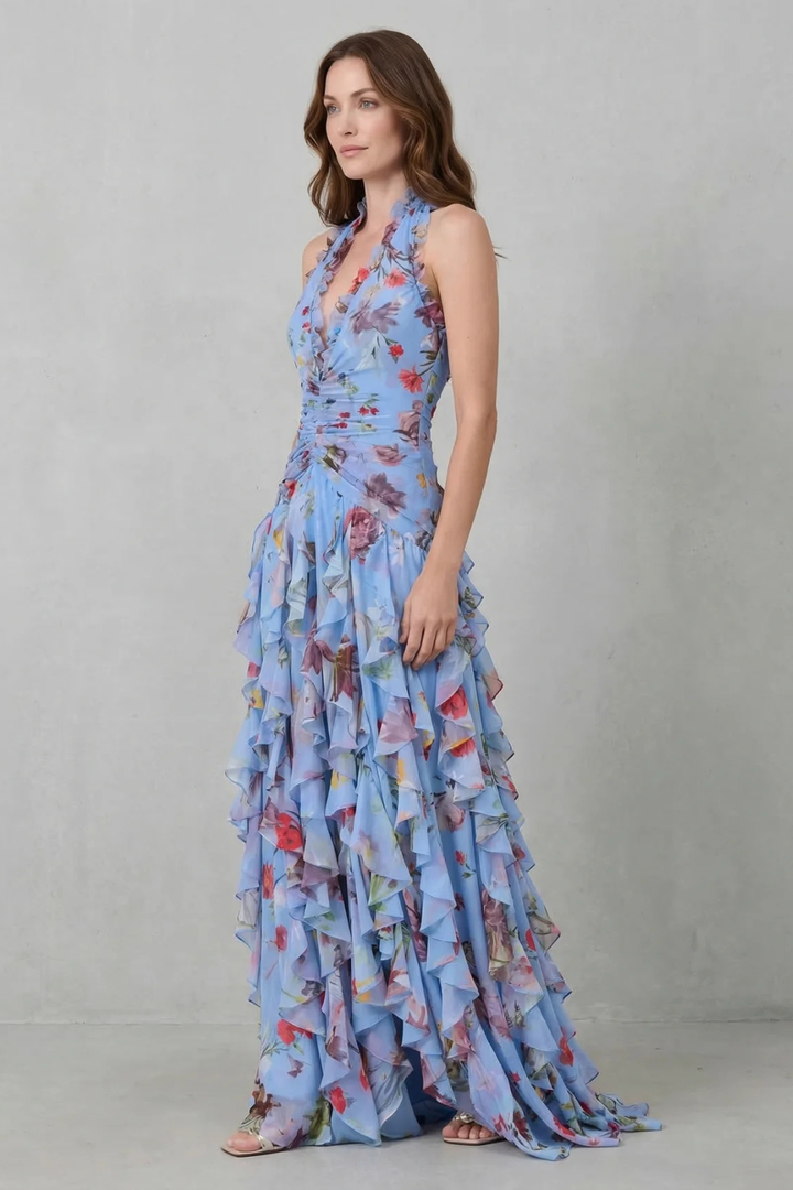 Women's Floral Halter Maxi Dress - Romantic & Elegant
