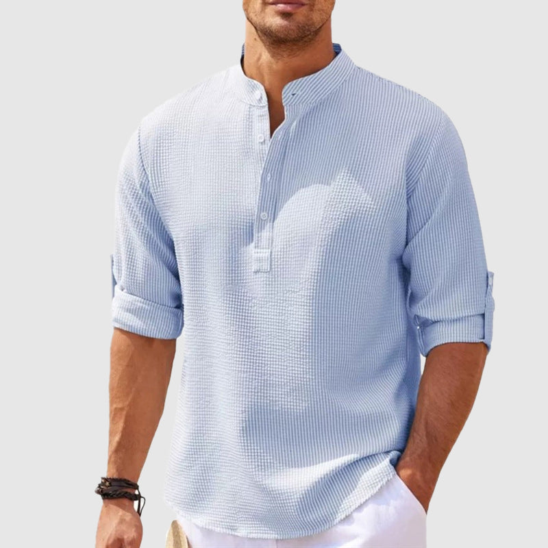 Men's Cotton-Linen Henley Shirt – Relaxed Summer Essential