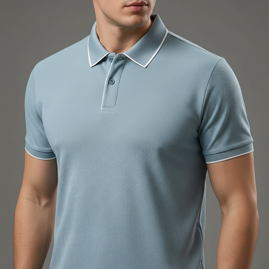 Men's Textured Knit Polo Shirt – Breathable Stretch Performance Polo