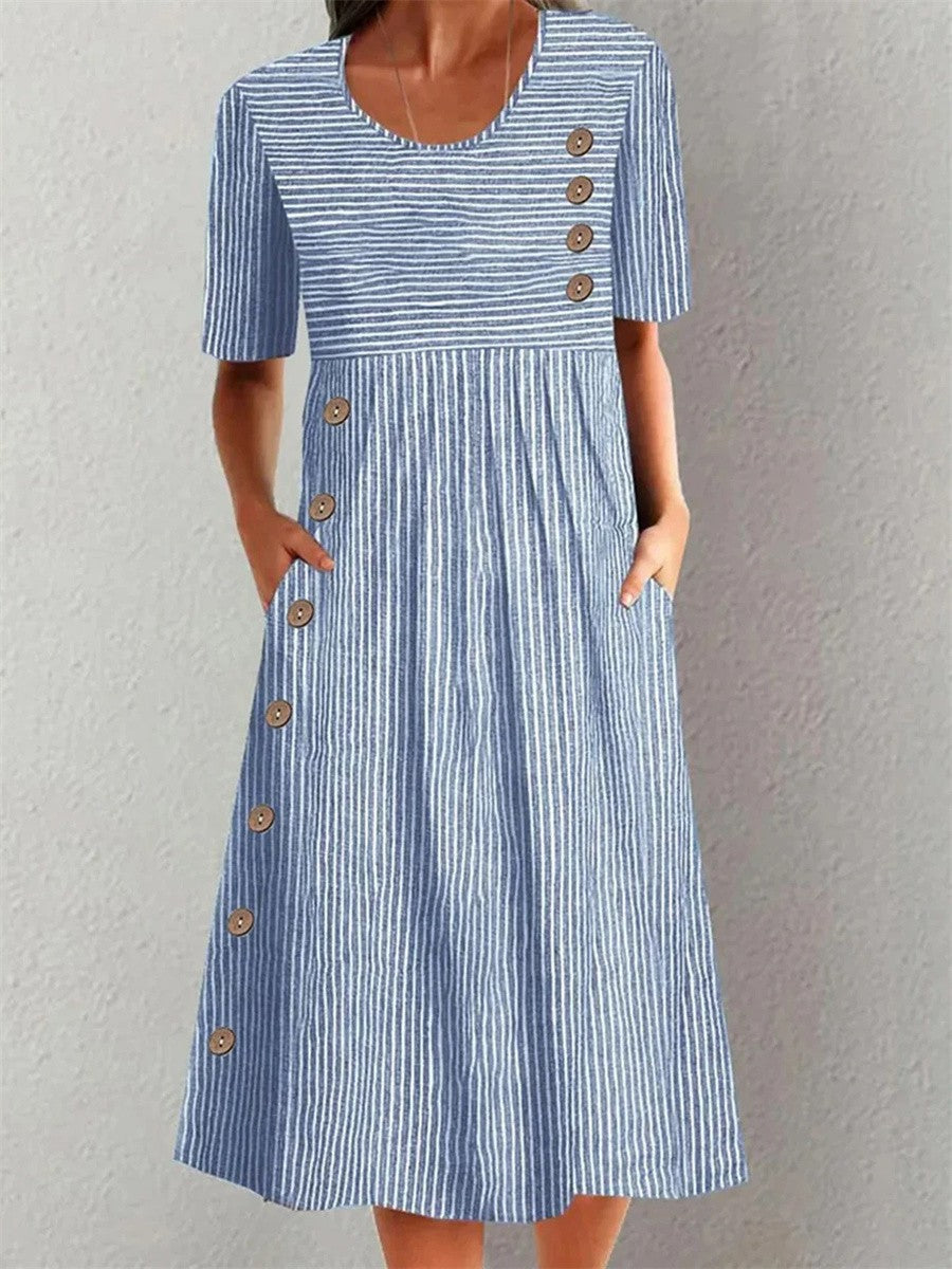 Women's Striped Midi Dress - Relaxed Elegance for Warm Days