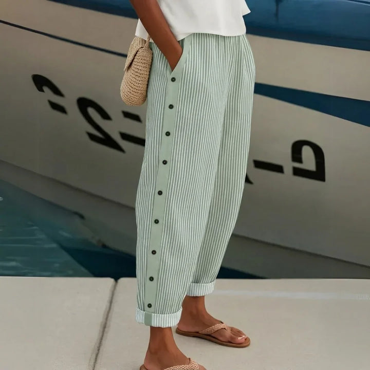 Women's Striped Button-Front Pants - Elegant Versatile Style