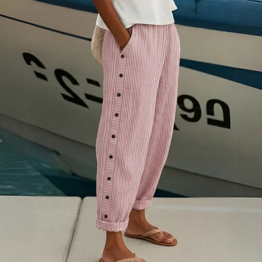 Women's Striped Button-Front Pants - Elegant Versatile Style