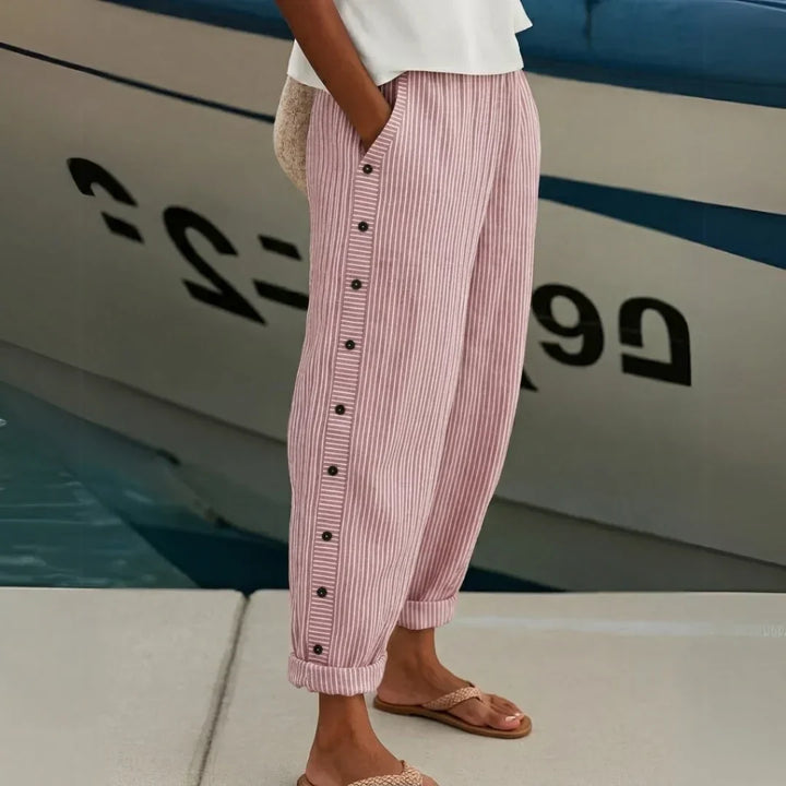 Women's Striped Button-Front Pants - Elegant Versatile Style
