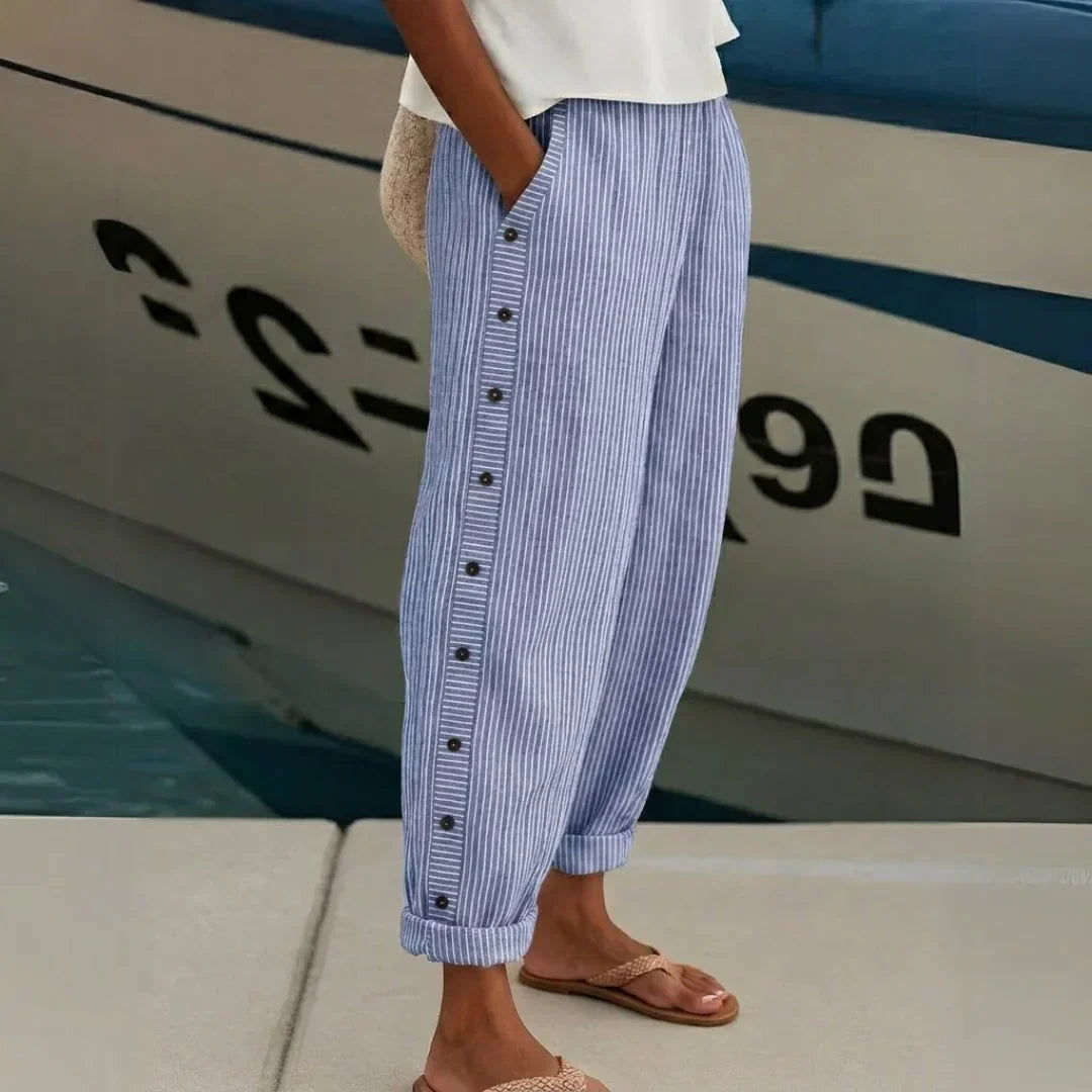 Women's Striped Button-Front Pants - Elegant Versatile Style