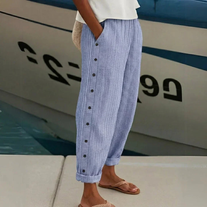 Women's Striped Button-Front Pants - Elegant Versatile Style