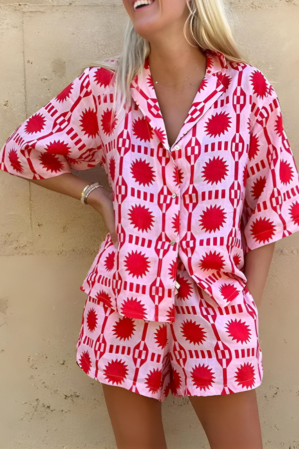 Women's Beach Print Shirt and Short Set - Effortless Summer Style