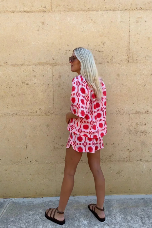 Women's Beach Print Shirt and Short Set - Effortless Summer Style