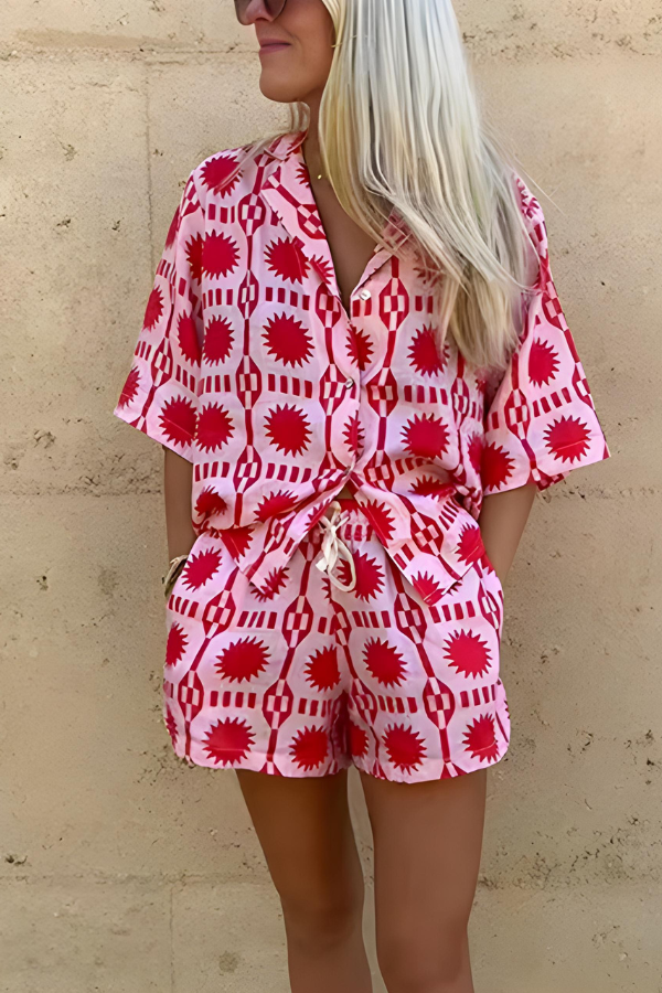 Women's Beach Print Shirt and Short Set - Effortless Summer Style