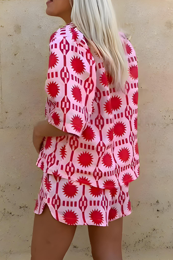 Women's Beach Print Shirt and Short Set - Effortless Summer Style