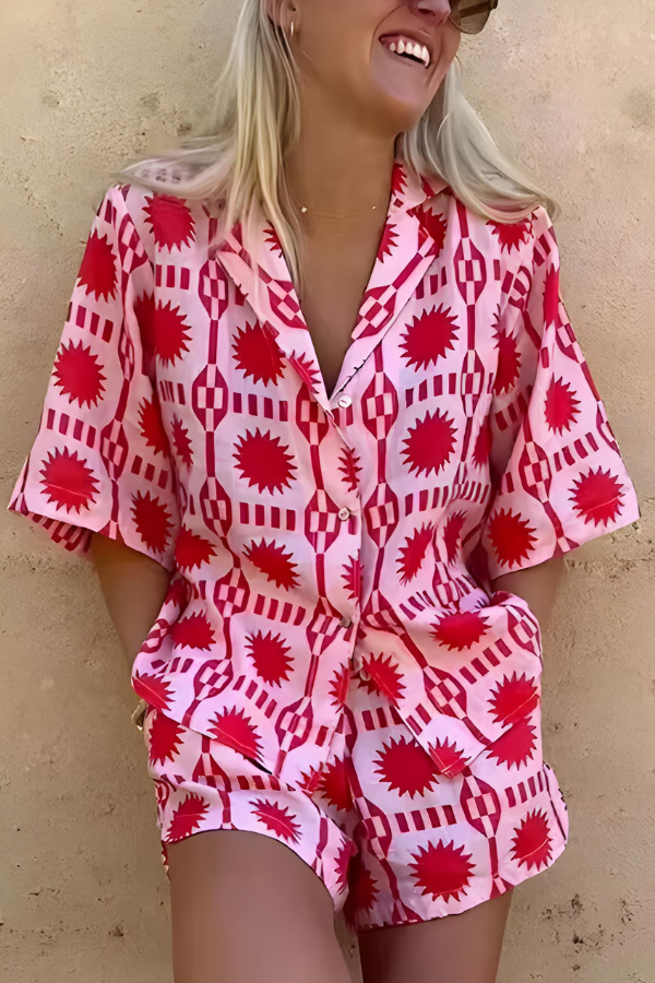 Women's Beach Print Shirt and Short Set - Effortless Summer Style