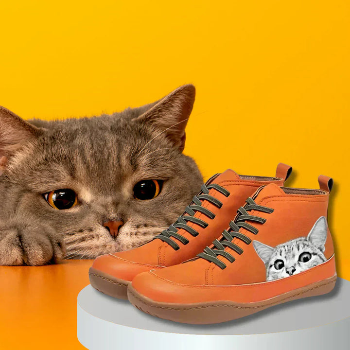 Women's Playful Cat High-Top Sneakers - Fun Cat Graphic