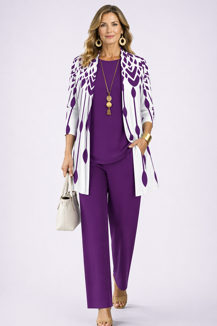 Women's Classic Printed Three-Piece Set - Effortless Elegance