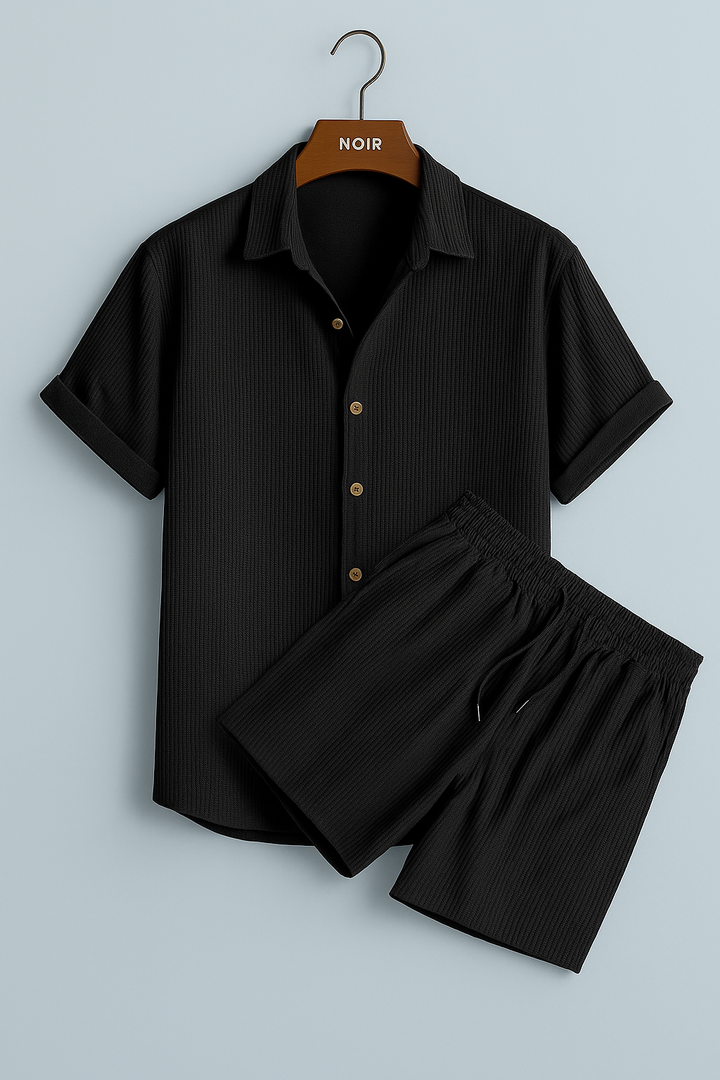 Women's Ribbed Summer Set - Short Sleeve Shirt & Shorts