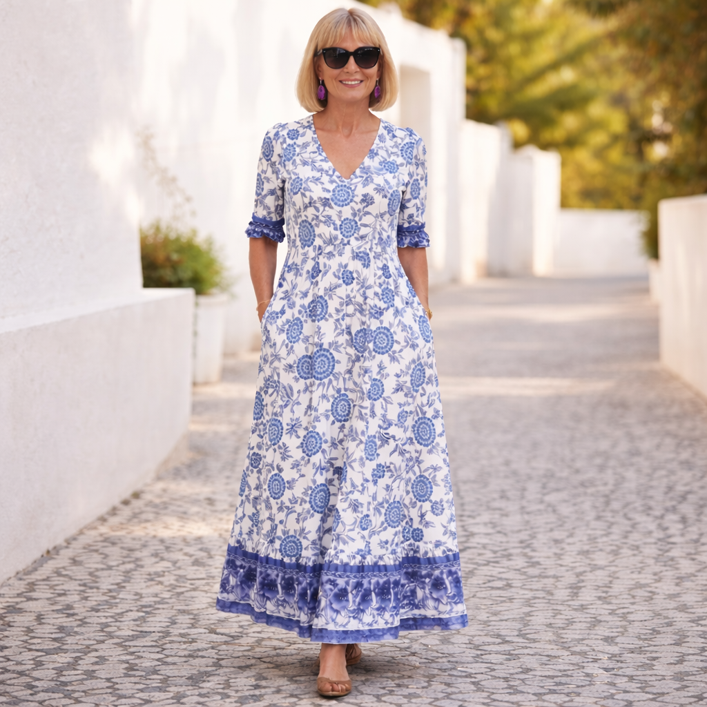 Women's Elegant Floral V-Neck Dress - Breezy & Flattering