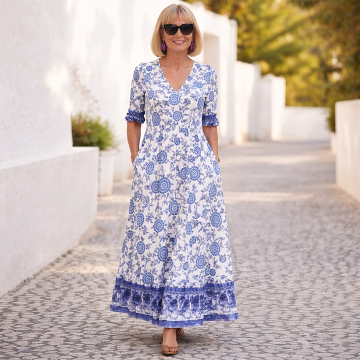 Women's Elegant Floral V-Neck Dress - Breezy & Flattering
