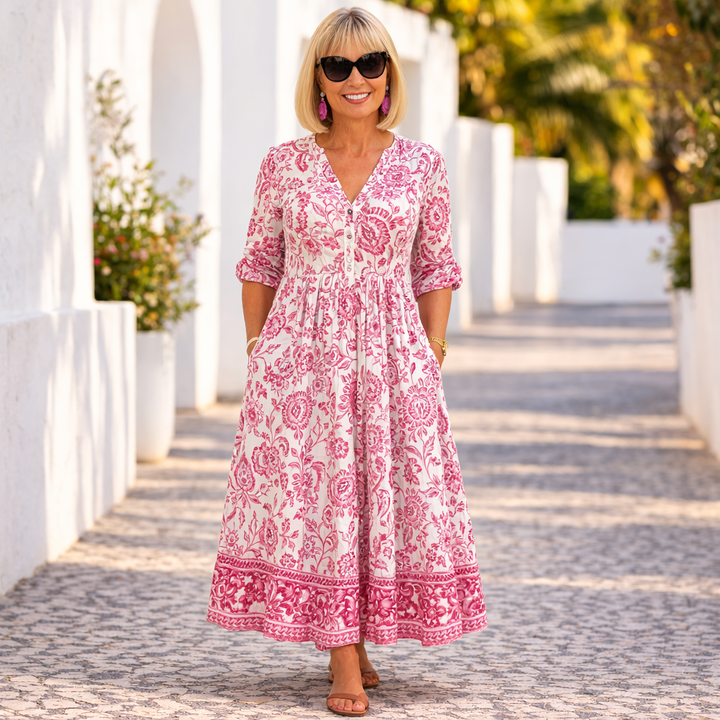Women's Elegant Floral V-Neck Dress - Breezy & Flattering