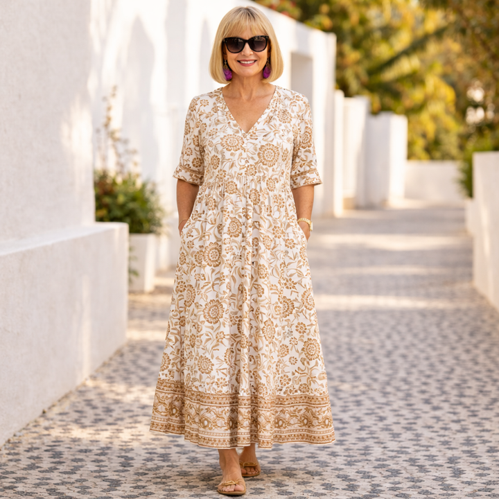 Women's Elegant Floral V-Neck Dress - Breezy & Flattering