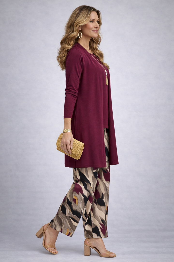 Women's Classic Patterned Three-Piece Set - Lightweight & Breathable