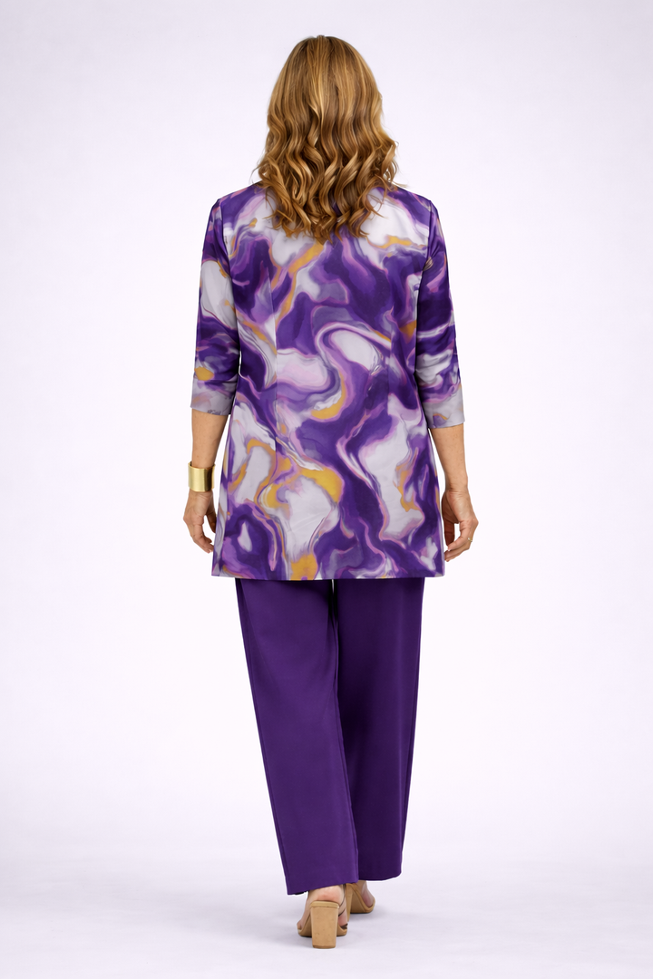 Women's Vina Three-Piece Set - Patterned Cardigan & Wide-Leg Pants