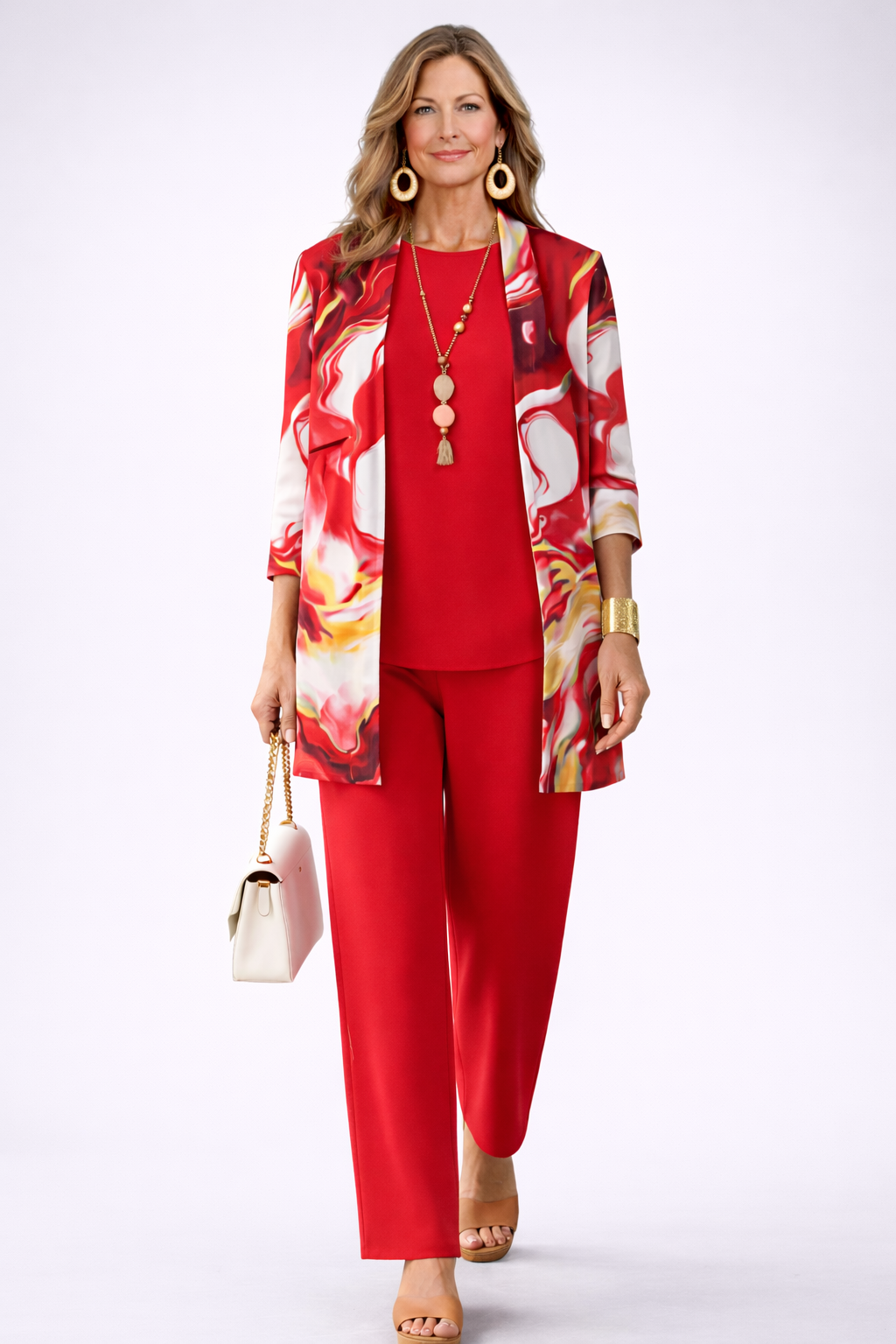 Women's Classic Three-Piece Set - Natural Tones & Flowing Fit