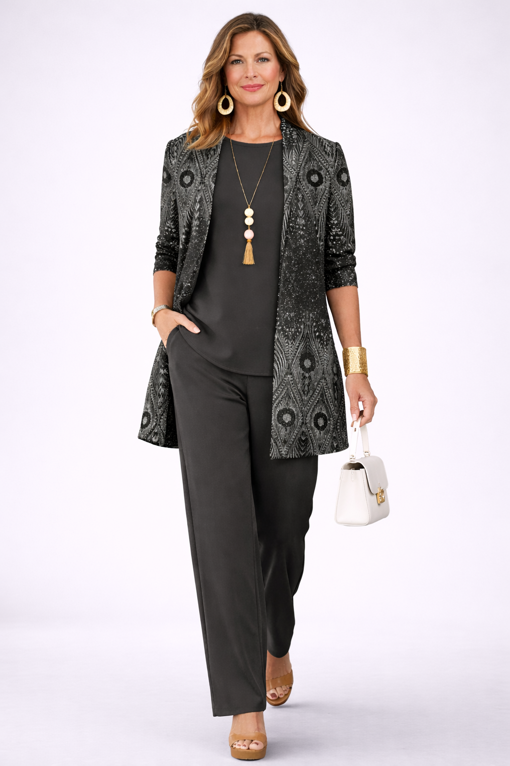 Women's Patterned Three-Piece Set - Effortless Elegance