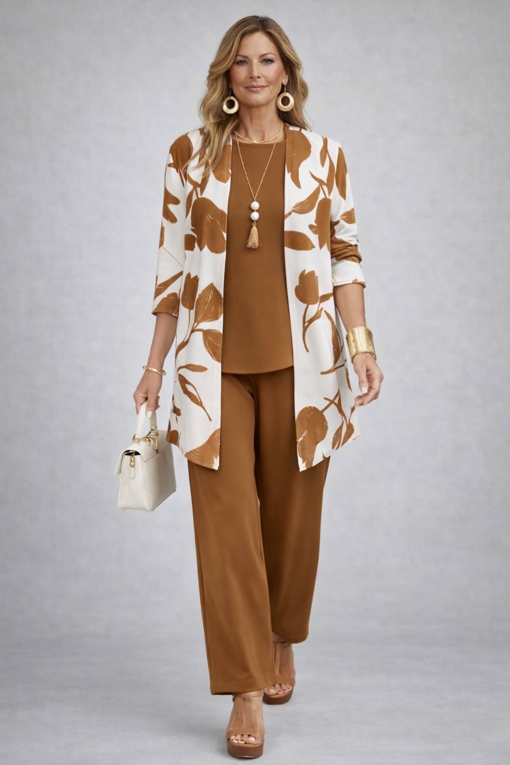 Women's Classic Three-Piece Set – Open-Front Cardigan & Wide Pants