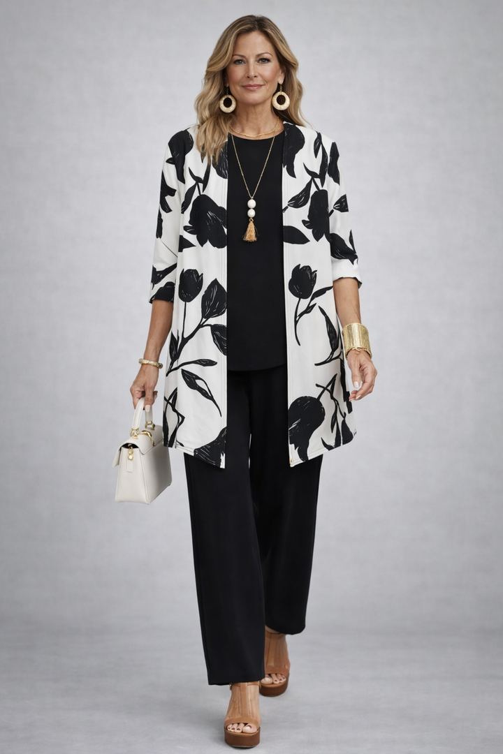 Women's Classic Patterned Three-Piece Set - Effortless Everyday