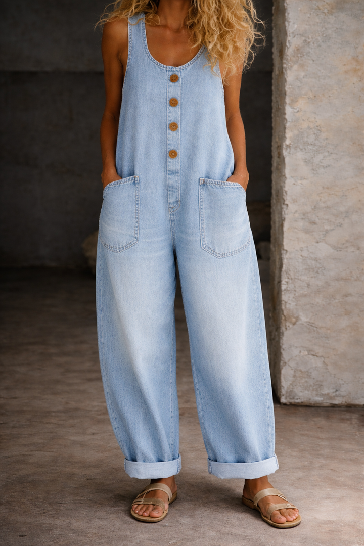 Women's Vintage Washed Denim Overalls - Easy Everyday Wear