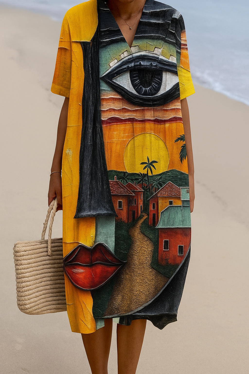 Women's Cotton Print Dress - Art-Inspired, Breezy Summer Silhouette