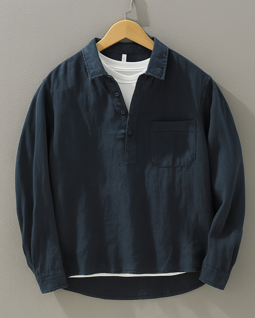 Men's Linen-Cotton Popover Shirt – Relaxed Half-Placket Style