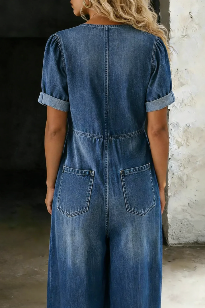Women's V-Neck Short Sleeve Jumpsuit - Effortless Everyday Style