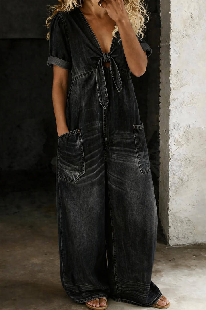 Women's V-Neck Short Sleeve Jumpsuit - Effortless Everyday Style