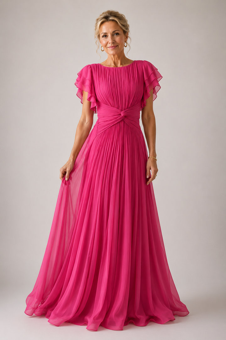 Women's Pleated Evening Maxi Dress - Effortless Elegance for Weddings