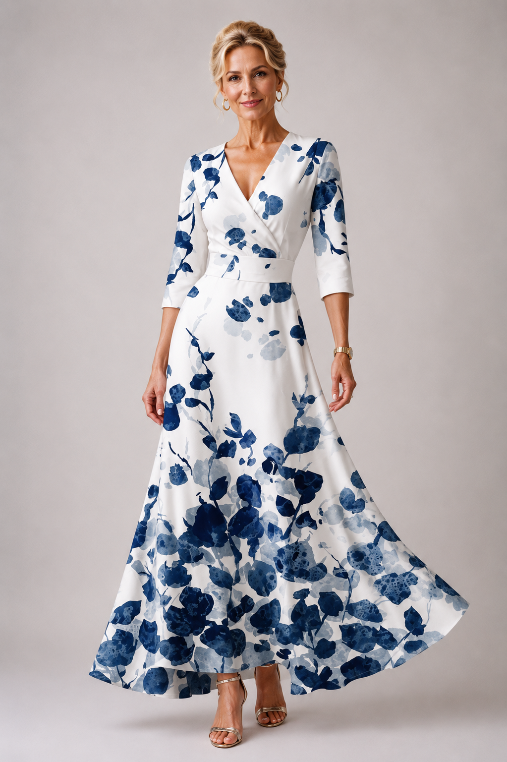 Women's Floral Print V-Neck Dress - Timeless Elegance