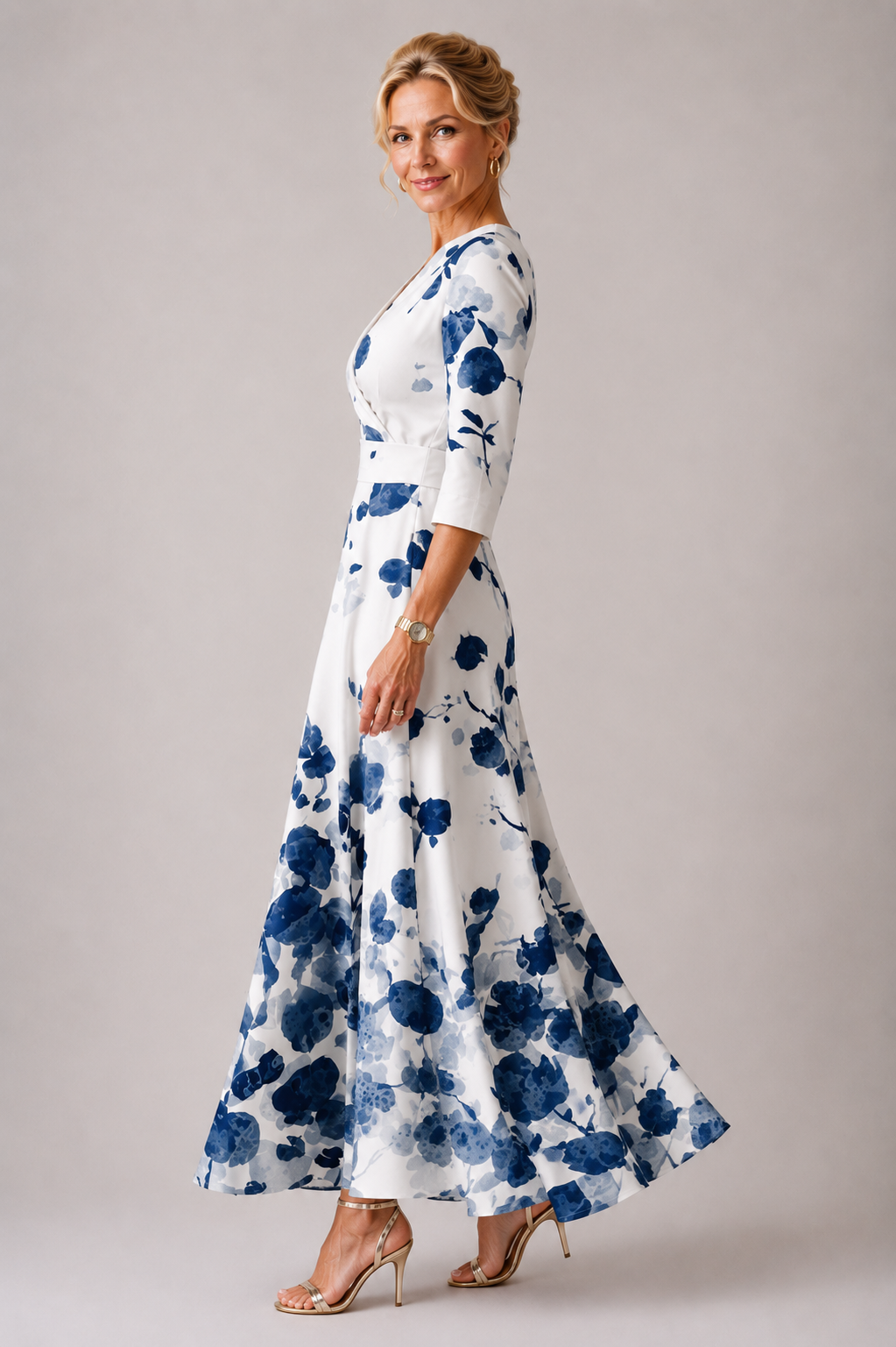Women's Floral Print V-Neck Dress - Timeless Elegance