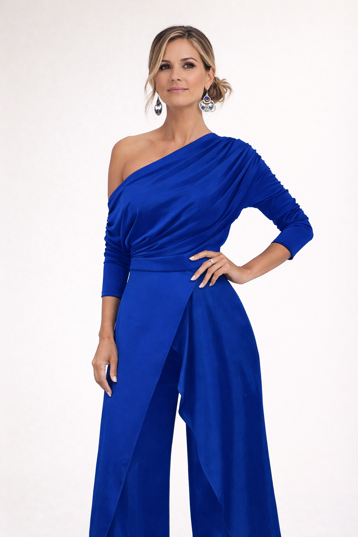 Women's One-Shoulder Wide-Leg Jumpsuit - Elegant Evening Style