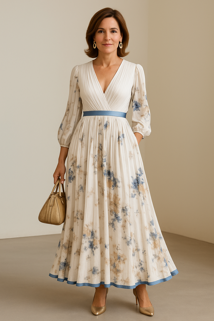 Women's Floral Pleated Maxi Dress - Timeless Elegance