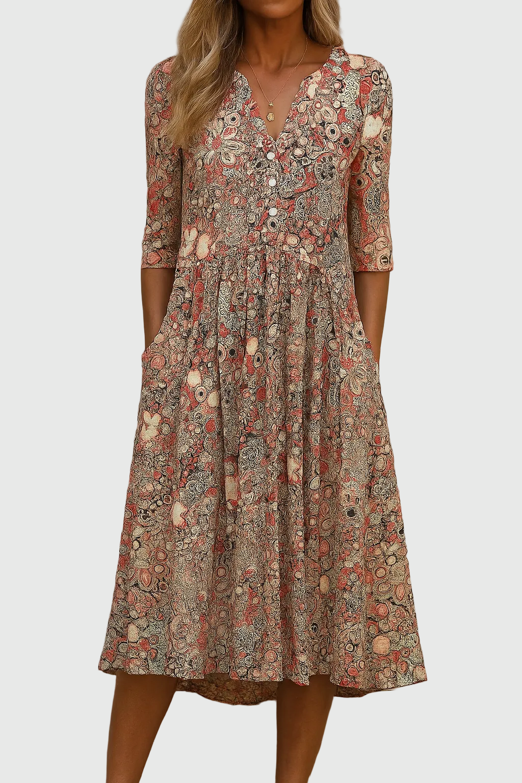 Women's V-Neck Midi Dress – Elegant Day-to-Evening
