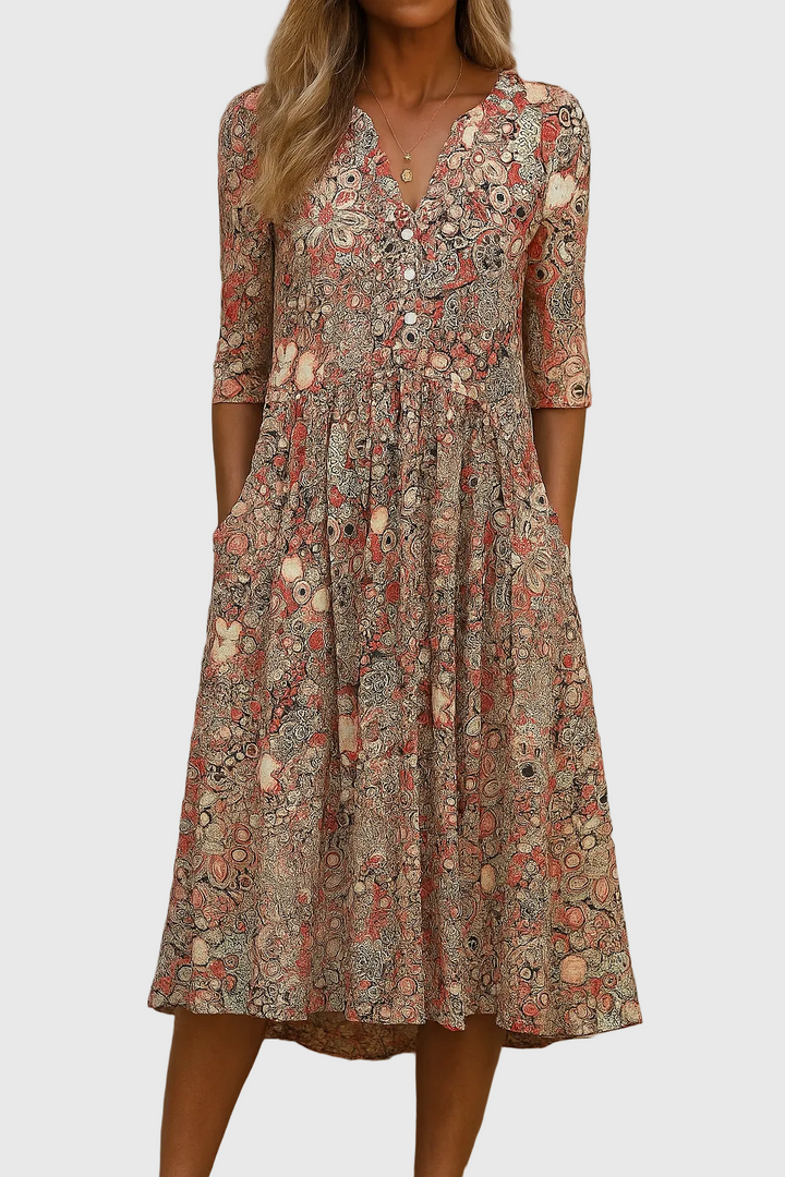 Women's V-Neck Midi Dress – Elegant Day-to-Evening