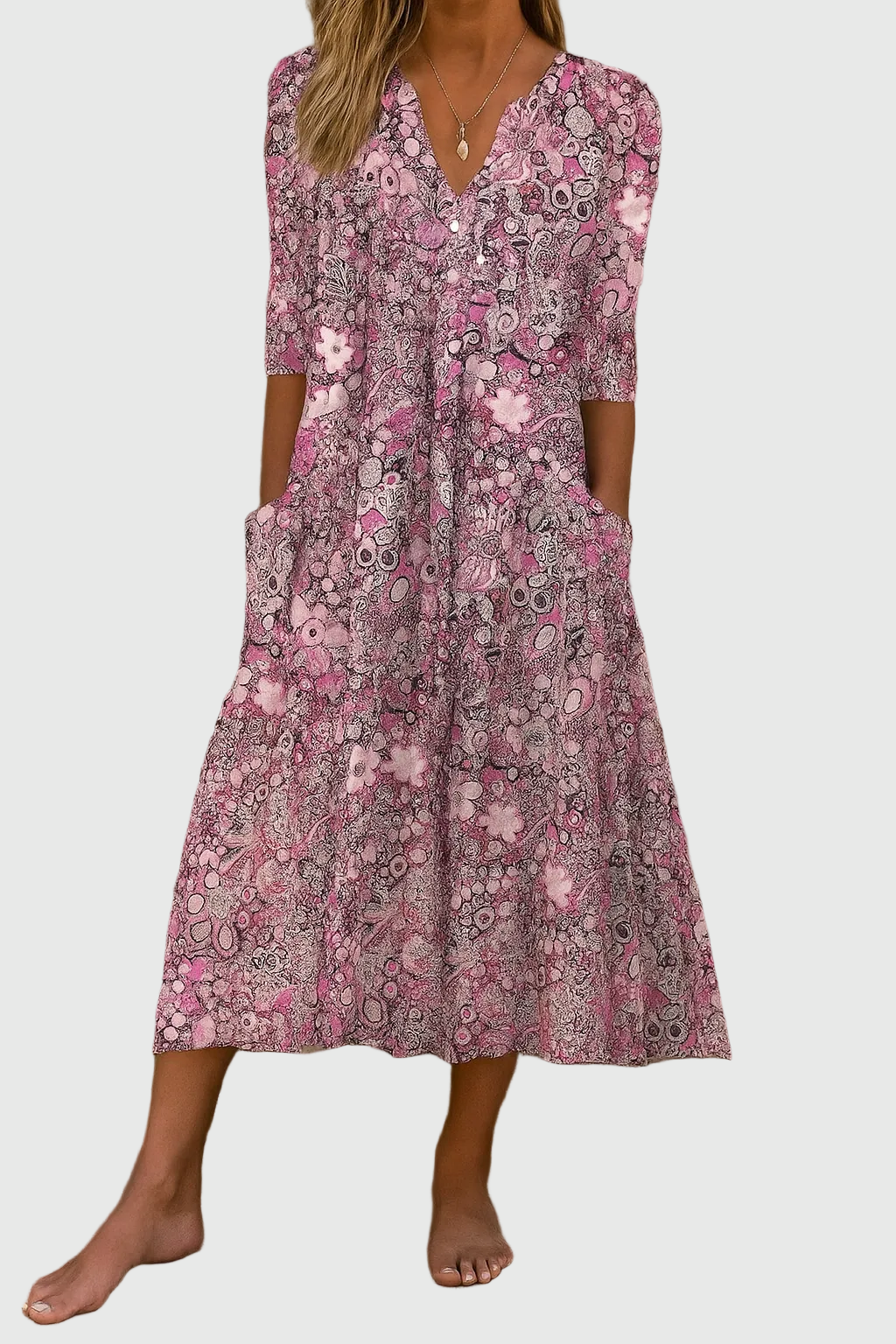 Women's V-Neck Midi Dress – Elegant Day-to-Evening