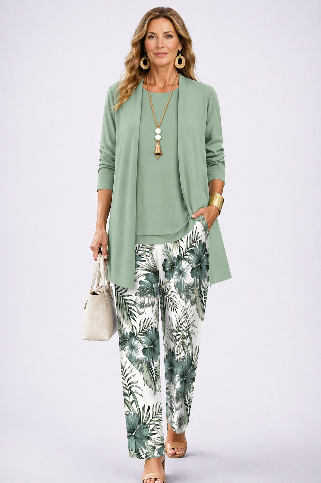 Women's Patterned Three-Piece Suit - Effortless Elegance